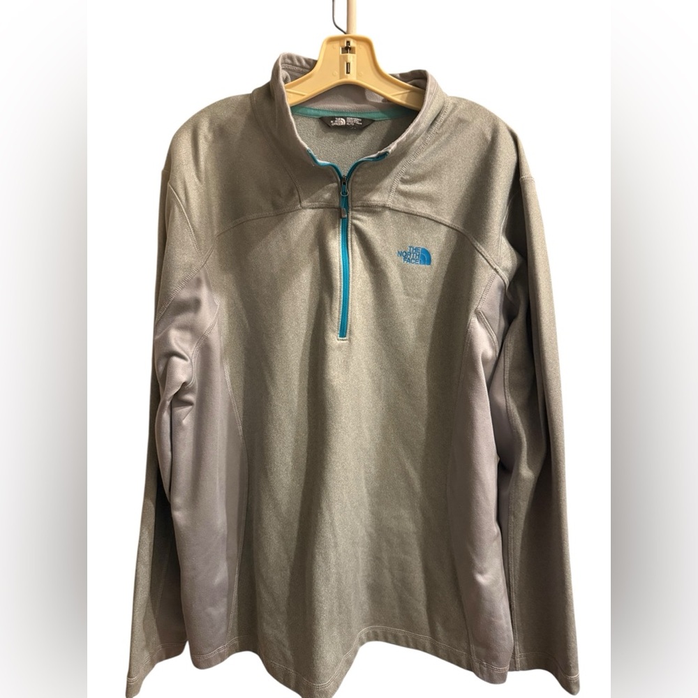 The North Face Gray Fleece QuarterZip Pullover Turquoise Zipper Logo XL Men’s